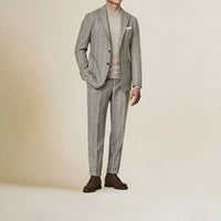 Suit - Tan-Grey Alpaca-Linen Blend with Sand Stripe 5966 OMJ Clothing
