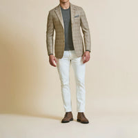 Sport Coat - Loro Piana Camel-Ivory Wool-Silk Glencheck 9085 OMJ Clothing