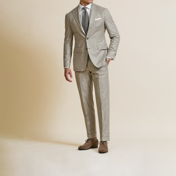 Suit - Loro Piana Taupe Wool-Cashmere with Chalk Stripe 5919