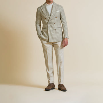 Sport Coat - Tan-Ivory Wool-Alpaca-Silk Houndstooth 9056