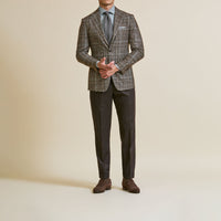 Sport Coat - Loro Piana Dark Brown Wool-Silk Cashmere Glencheck with Grey Windowpane 9062