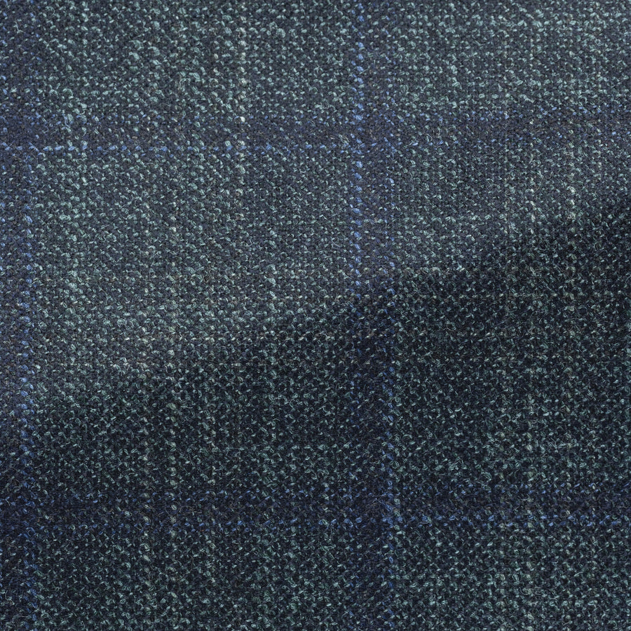 Sport Coat - Loro Piana Bottle Green Wool-Silk Cashmere with Subtle Blue Windowpane 9074