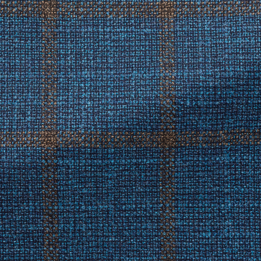 Sport Coat - Loro Piana Aqua Blue Wool with Brown Windowpane 9089