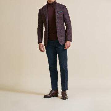 Sport Coat - Berry Red-Dark Blue Wool-Silk Cashmere Houndstooth 9094